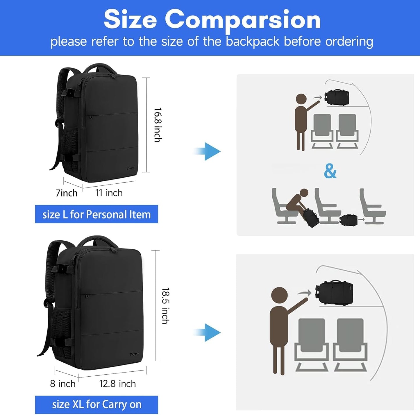 Travel Laptop Backpack, Airplane Approved Travel Backpack Suitcase For Men Women, Lightweight College 35l Luggage Bag 15.6 inch Laptop Backpack Gifts For Casual Business, Black