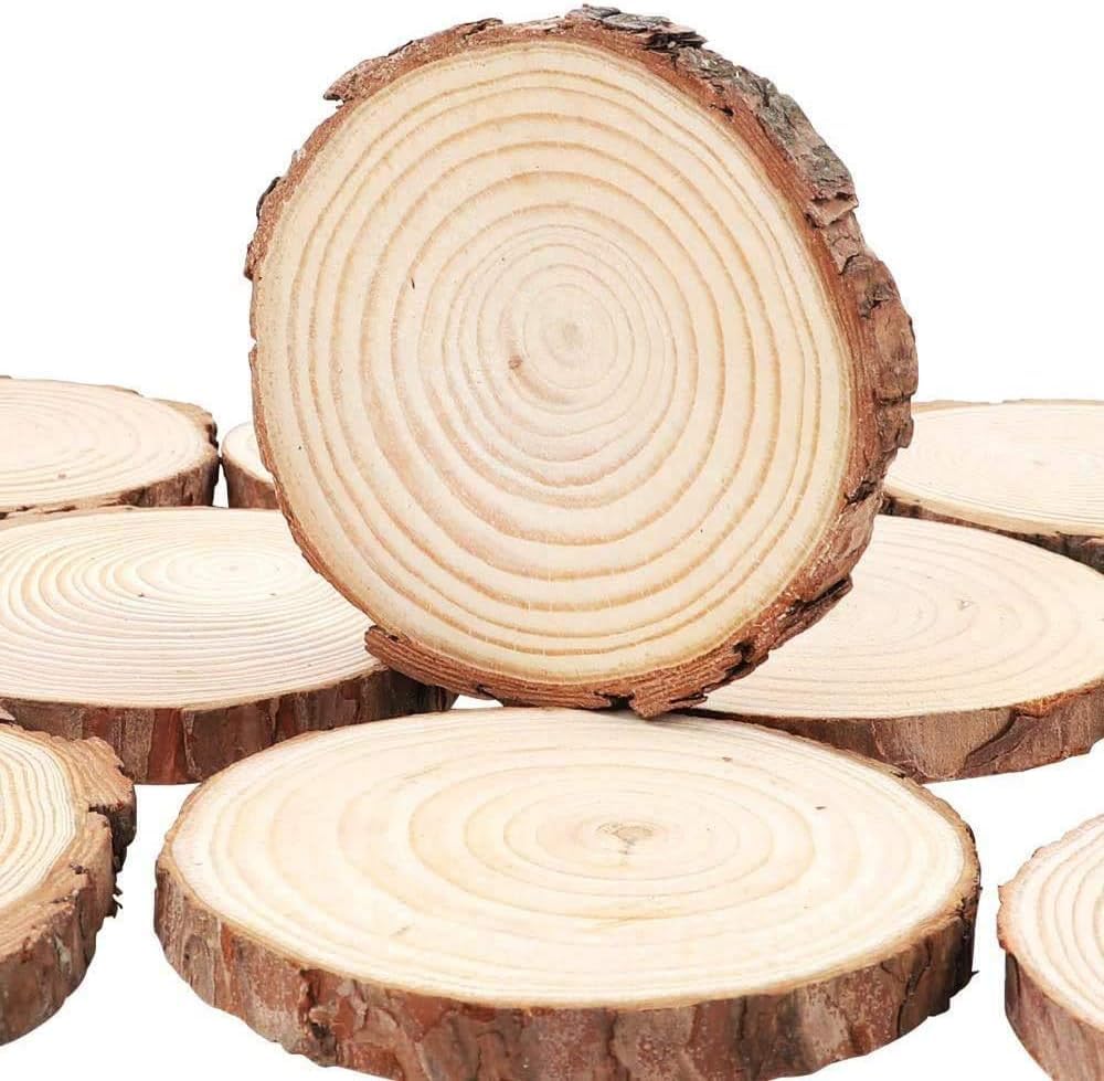 Unfinished Natural Wood Slices 20 Pcs 3.5-4 inch Craft Wood kit Circles Crafts Christmas Ornaments Rustic Wedding Decoration DIY Crafts with Bark for Crafts 🍁 All In One Marketplace Canada
