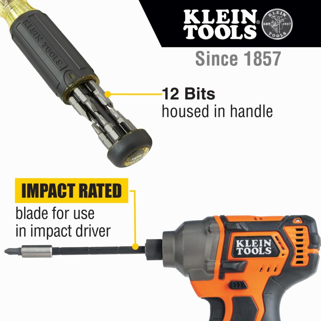Klein Tools 32303 Multi-Bit Screwdriver/Nut Driver, Impact Rated 14-in-1 Magnetic Screwdriver Set Phillips, Slotted, Square, Combo, Torx KLEIN TOOLS