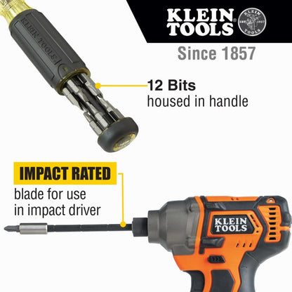 Klein Tools 32303 Multi-Bit Screwdriver/Nut Driver, Impact Rated 14-in-1 Magnetic Screwdriver Set Phillips, Slotted, Square, Combo, Torx KLEIN TOOLS