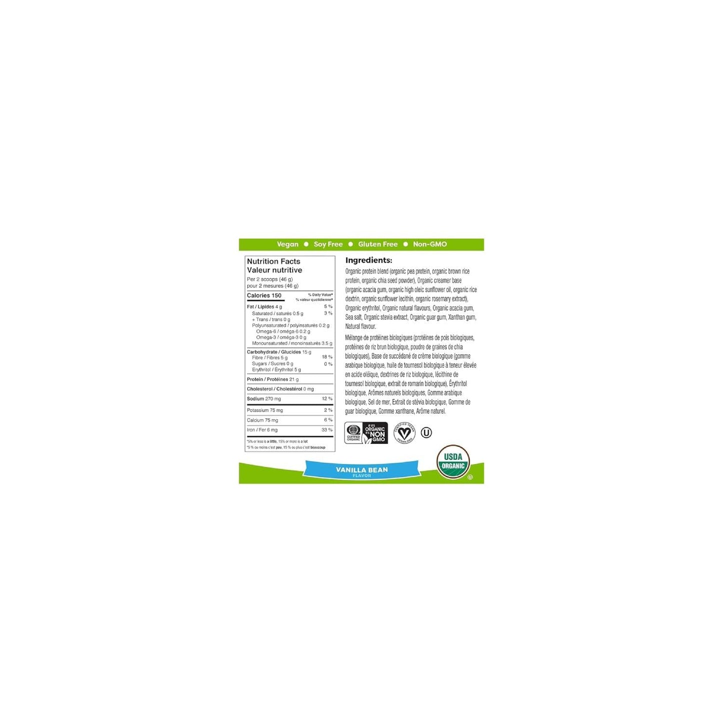 Orgain Organic Plant-Based Vanilla Bean Protein Powder - Vegan, Dairy-Free, Gluten-Free, 920g