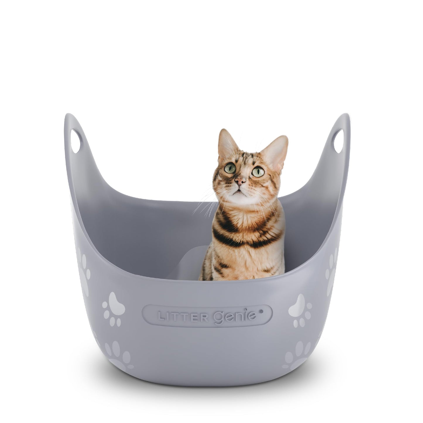 Litter Genie Cat Litter Box in Flexible Plastic with Handles, High Walls Litter Genie