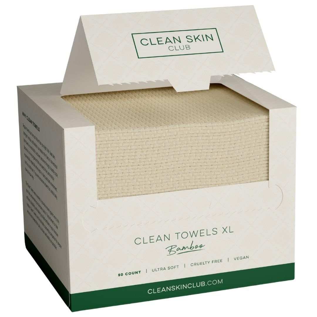 Clean Skin Club Bamboo Viscose Clean Towels® XL 100% USDA Biobased Face Towel, Disposable Face Towelette, Makeup Remover Dry Wipes, Ultra Soft, 50 Ct, 1 Pack - Available at All In One Marketplace Canada