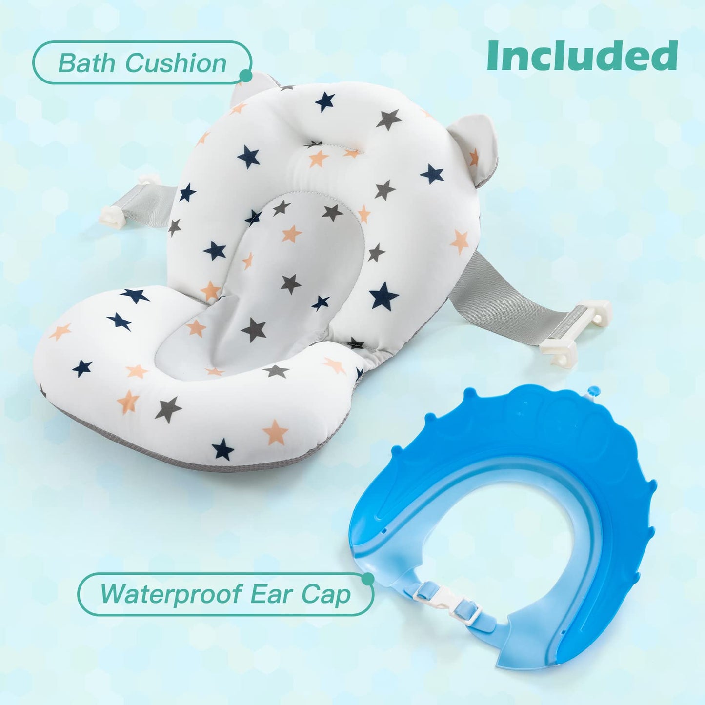 Baby BathTub, 4-in-1 Newborn to Toddler Tub with Temperature Sensor,Infant Waterproof Ear Cap and Soft Cushion included,Grey