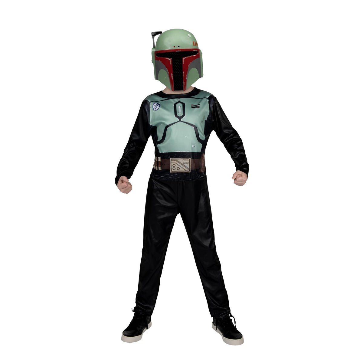 Costume d'Halloween officiel Star Wars Boba Fett pour enfant - Combinaison imprimée avec masque en plastique (G) noir