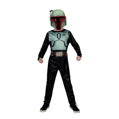 Costume d'Halloween officiel Star Wars Boba Fett pour enfant - Combinaison imprimée avec masque en plastique (G) noir