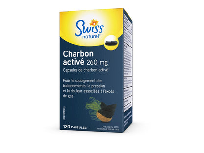 Swiss Natural Activated Charcoal, 260mg | Relief for Bloating, Gas & Digestive Discomfort | 100% Coconut Shell Sourced | No Dairy, Gluten, or Preservatives | 120 Capsules - Available at All In One Marketplace Canada