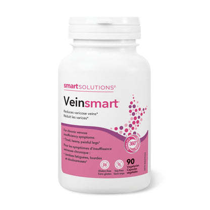 Smart Solutions Veinsmart Vegetarian Capsules, Supports Vein Health and Reduces Varicose Veins, Helps with Swelling and the Feeling Heaviness in the Legs. With 300 mg Diosmin, Gluten-Free, Soy-Free, 90 Count Lorna Vanderhaeghe