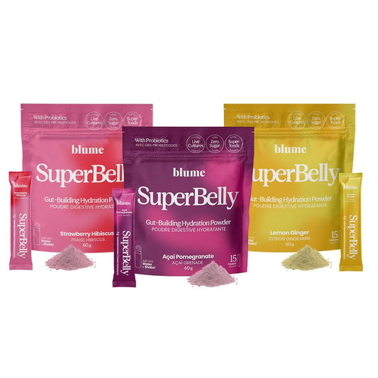 Blume SuperBelly Variety Pack – Gut Health Hydration Sticks, 45 Count (Strawberry, Lemon, Acai)