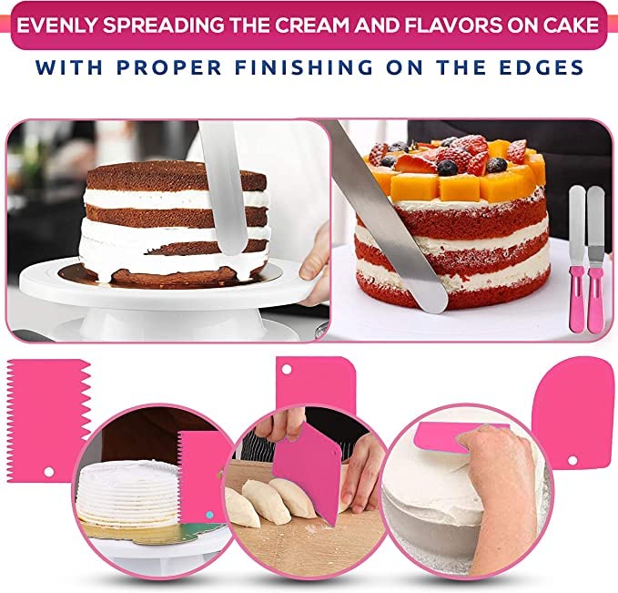 RFAQK 35 PCs Cake Decorating Kit with Cake Turntable -Leveler- Cake Stand with Non slip Base-7 Piping Tips & 20 Bags-Straight & Offset Spatula- Scraper Set-EBook-Cake Decorations & Baking Supplies Set 🍁 All In One Marketplace Canada