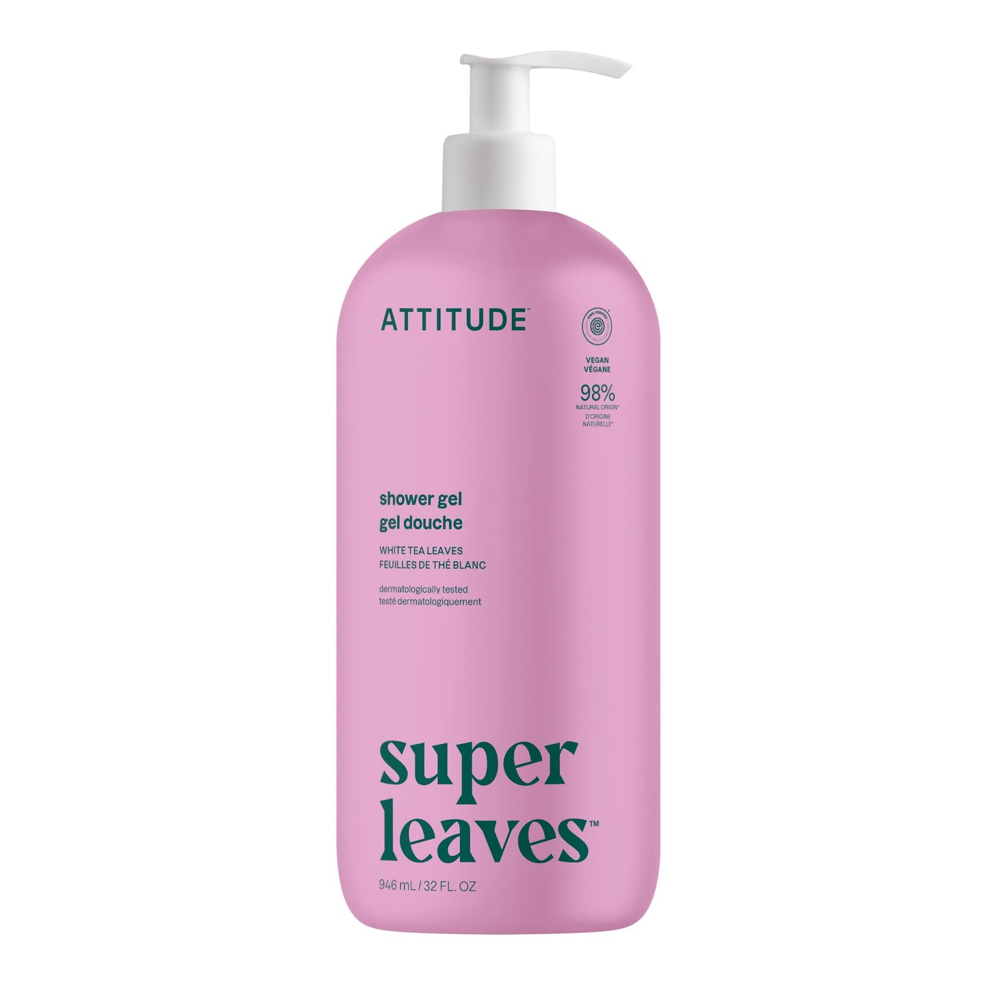 ATTITUDE Body Wash, Made in Canada, EWG Verified Shower Gel, Dermatologically Tested, Plant and Mineral-Based, Vegan Personal Care Products, White Tea Leaves, 946 mL - Available at All In One Marketplace Canada