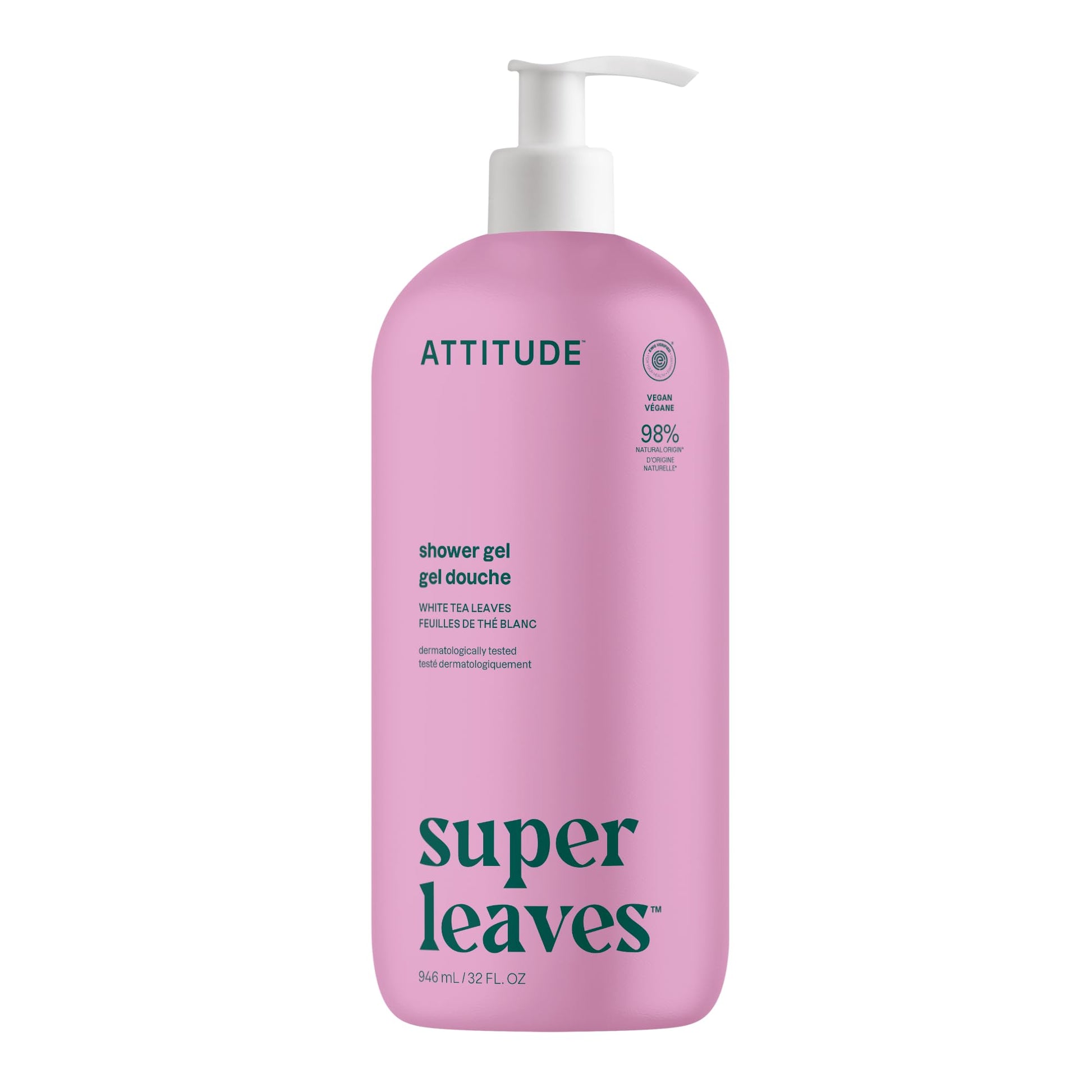ATTITUDE Body Wash, Made in Canada, EWG Verified Shower Gel, Dermatologically Tested, Plant and Mineral-Based, Vegan Personal Care Products, White Tea Leaves, 946 mL - Available at All In One Marketplace Canada