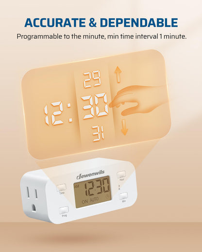 DEWENWILS 2 Pack 24 Hour Programmable Digital Timer Outlet, 1 Outlet, White 🍁 All In One Marketplace Canada