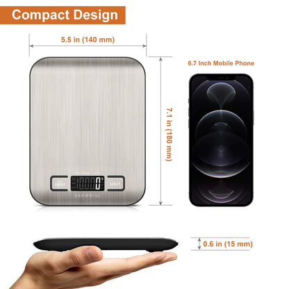 CROWNFUL Food Scale, 11lb Digital Kitchen Scales Weight Ounces and Grams for Cooking and Baking, 6 Units with Tare Function (Battery Included)