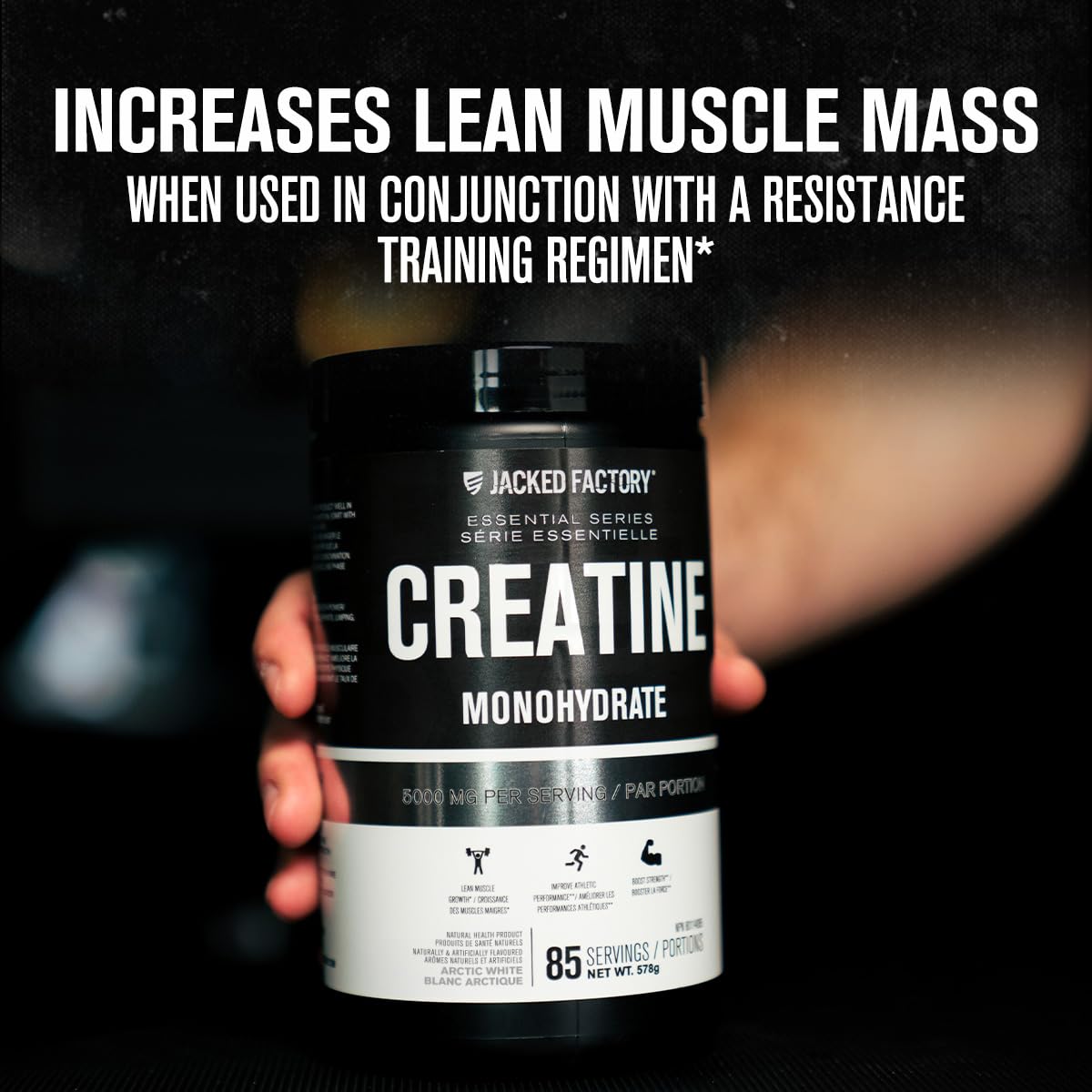 Jacked Factory Creatine Monohydrate Powder - Canadian-Owned Informed Choice Certified Supplement for Increased Muscle Mass*, Improved Strength, Power, & Performance** - 85 Servings, Arctic White
