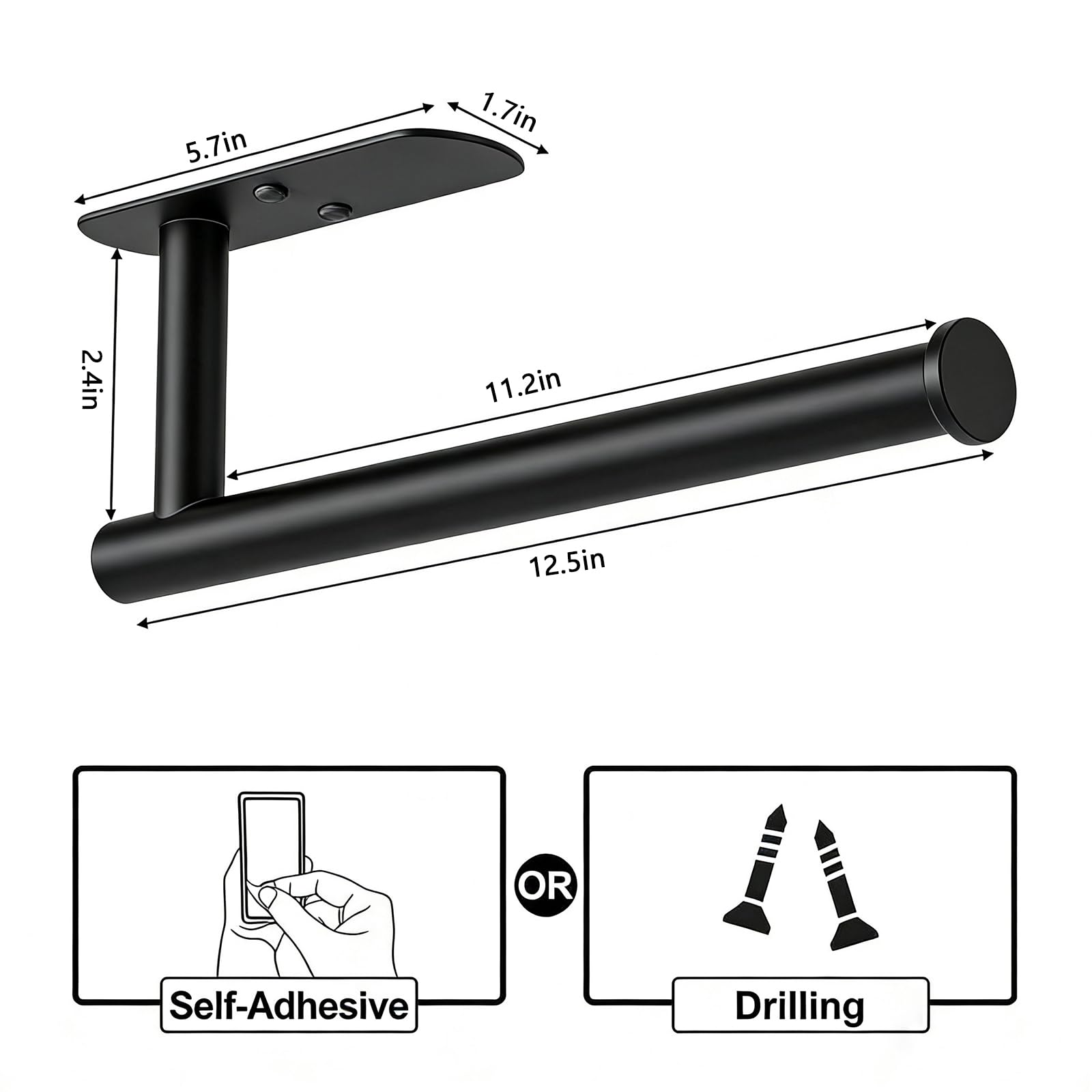 HUFEEOH Black Adhesive Paper Towel Holder Under Cabinet Wall Mount for Kitchen Paper Towel, Stainless Steel Paper Towel Roll Rack for Bathroom Towel - Available at All In One Marketplace Canada