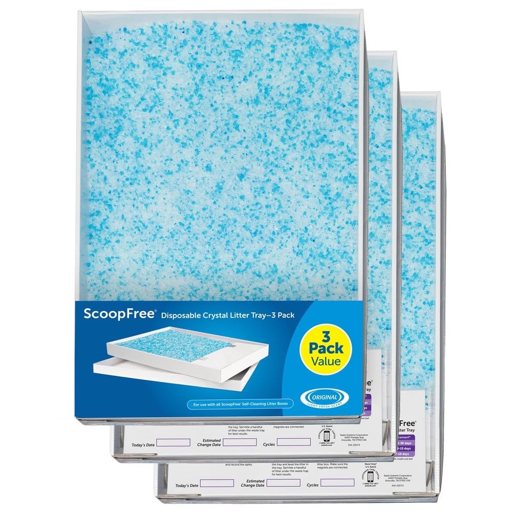 PetSafe ScoopFree Premium Self-Cleaning Cat Litter Box Tray Refills - Disposable - Non-Clumping Crystal Litter - 3-Pack