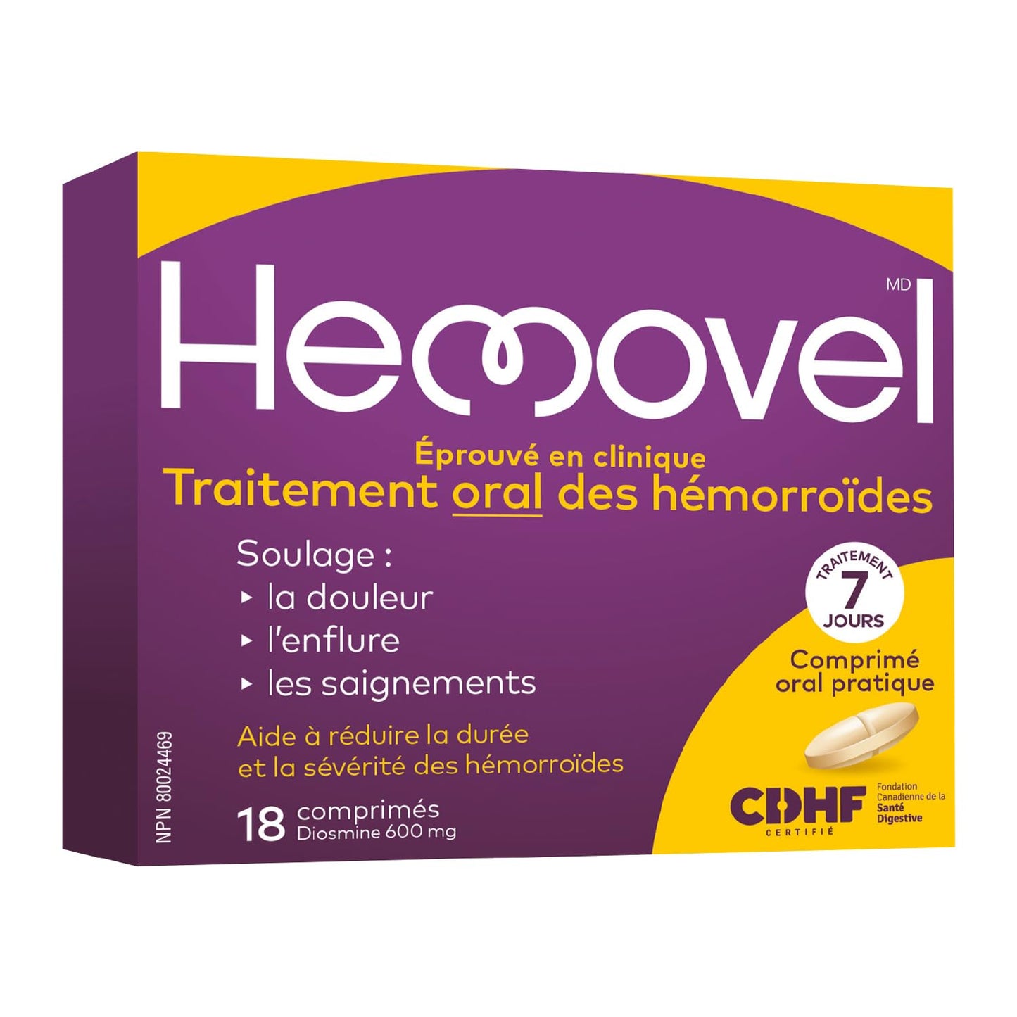 Hemovel Hemorrhoidal Oral Treatment - Clinically Proven, effective and convenient way to treat internal and external hemorrhoids and relieve pain, swelling and bleeding - 18 Tablets - Available at All In One Marketplace Canada