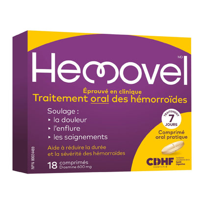 Hemovel Hemorrhoidal Oral Treatment - Clinically Proven, effective and convenient way to treat internal and external hemorrhoids and relieve pain, swelling and bleeding - 18 Tablets - Available at All In One Marketplace Canada