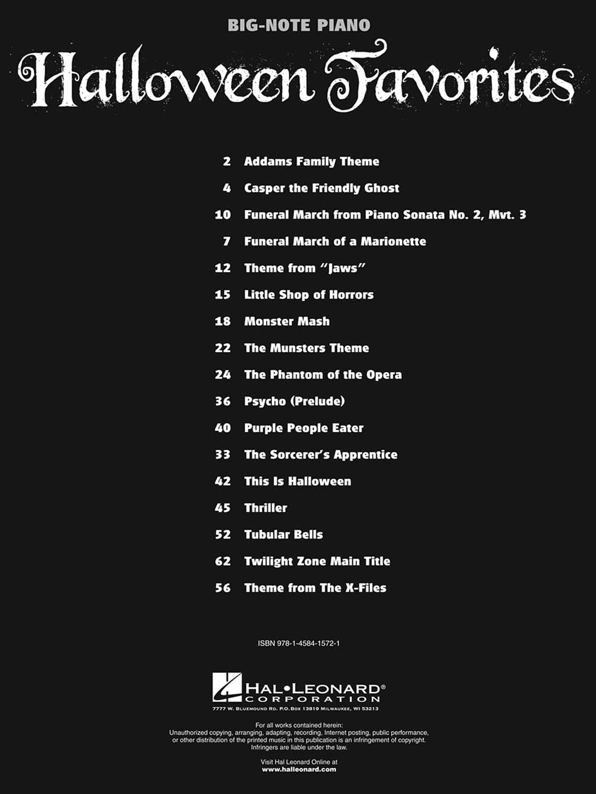 Livre de partitions pour piano Halloween Favorites Big Note | 17 thèmes musicaux effrayants et envoûtants pour débutants et joueurs confirmés | Partitions de piano facile pour soirée d'Halloween