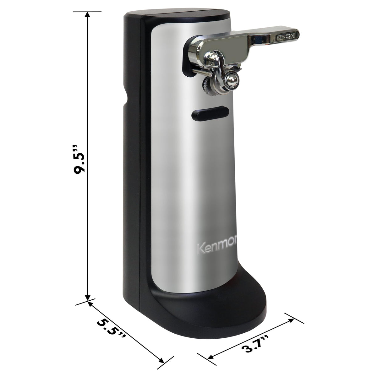 Kenmore Electric Can Opener - Hand Friendly, Bottle Opener, Knife sharpener, Latas Abrelatas, Cord Storage, Automatic Countertop appliance Stainless Steel detachable cutting lever