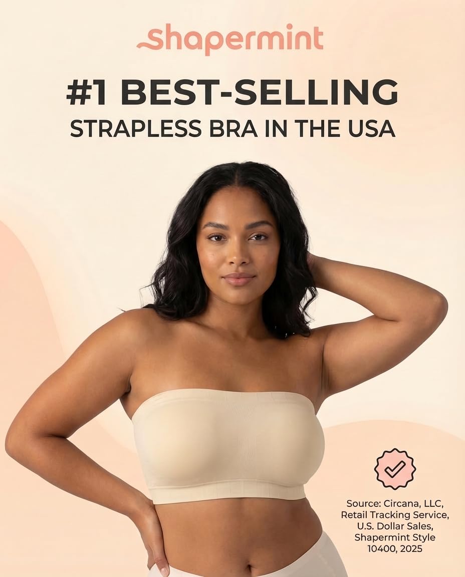 SHAPERMINT Convertible Strapless Bras for Women - Compression Wireless Bandeau Bra Top Beige