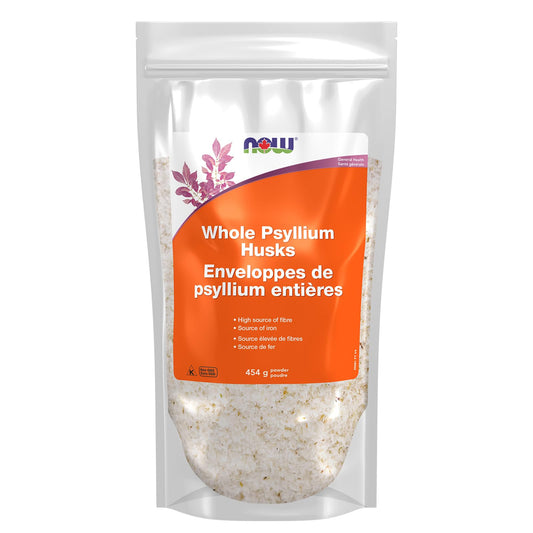 NOW Supplements, Whole Psyllium Husks, Non-GMO Project Verified, Soluble Fibre, 454g - Available at All In One Marketplace Canada
