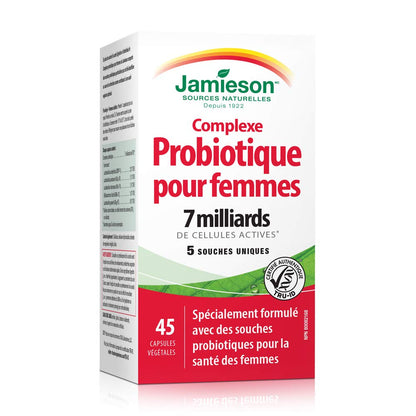 Jamieson Women's Probiotic Complex 7 Billion Active Cells, Supports Digestive Health, Intestinal Health, Gut Flora, and Vaginal Health with Lactobacillus and Bifidobacterium, Non-GMO, Gluten-Free, 45 Vegetarian Capsules