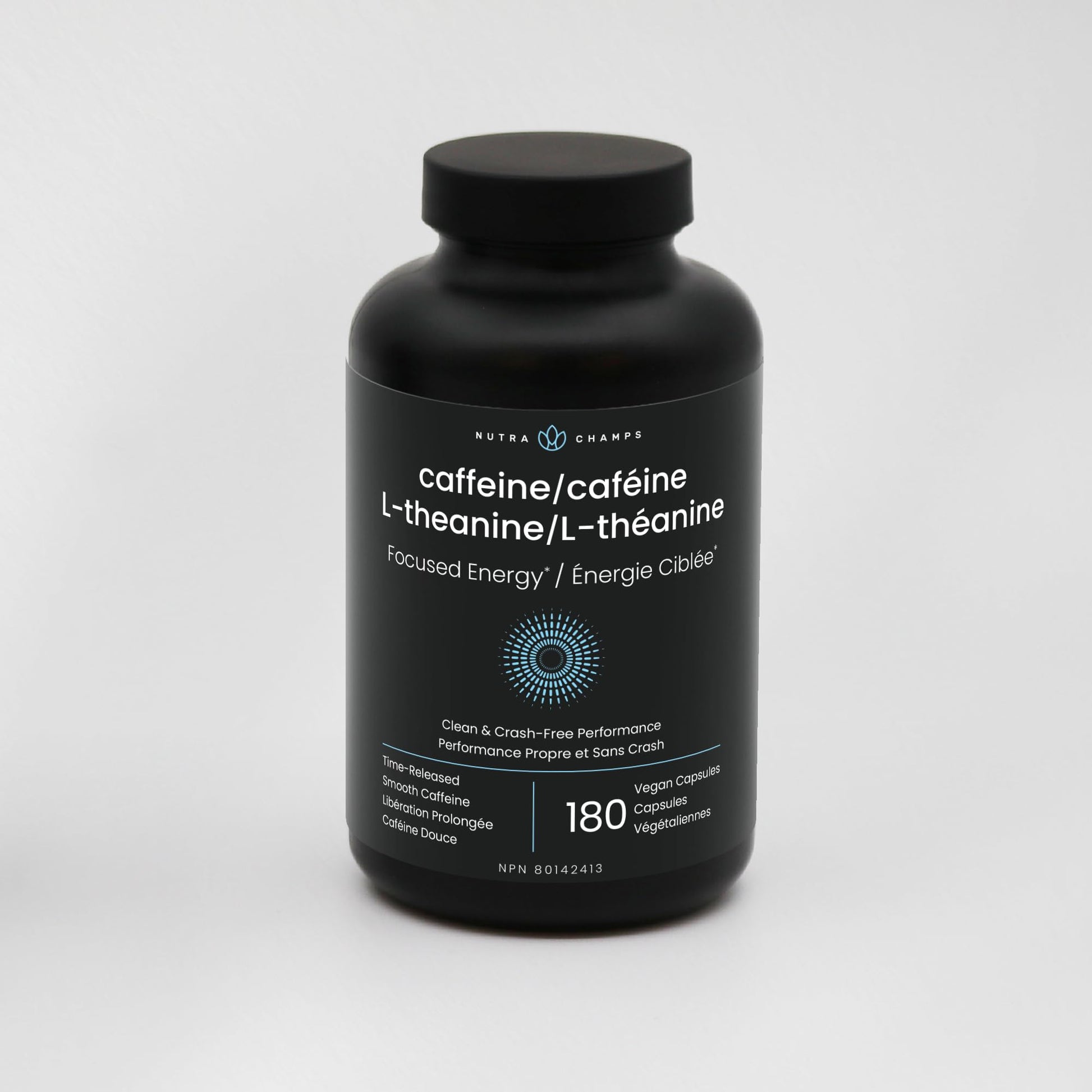 Caffeine Pills with L-Theanine - 180 Energy Pills for Women & Men - Clean & Long-Lasting Focused Energy - Sustained Release 100mg Caffeine + 200mg L Theanine - No Crash Capsules, Vegan Supplement - Available at All In One Marketplace Canada