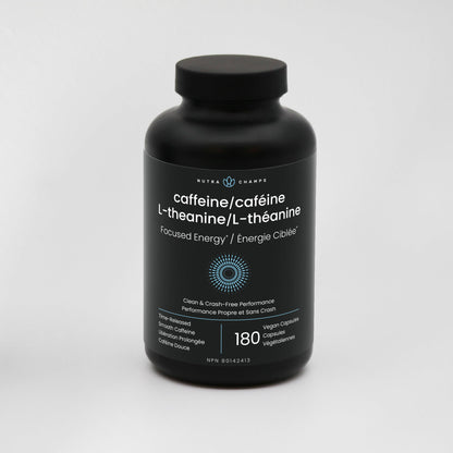 Caffeine Pills with L-Theanine - 180 Energy Pills for Women & Men - Clean & Long-Lasting Focused Energy - Sustained Release 100mg Caffeine + 200mg L Theanine - No Crash Capsules, Vegan Supplement - Available at All In One Marketplace Canada