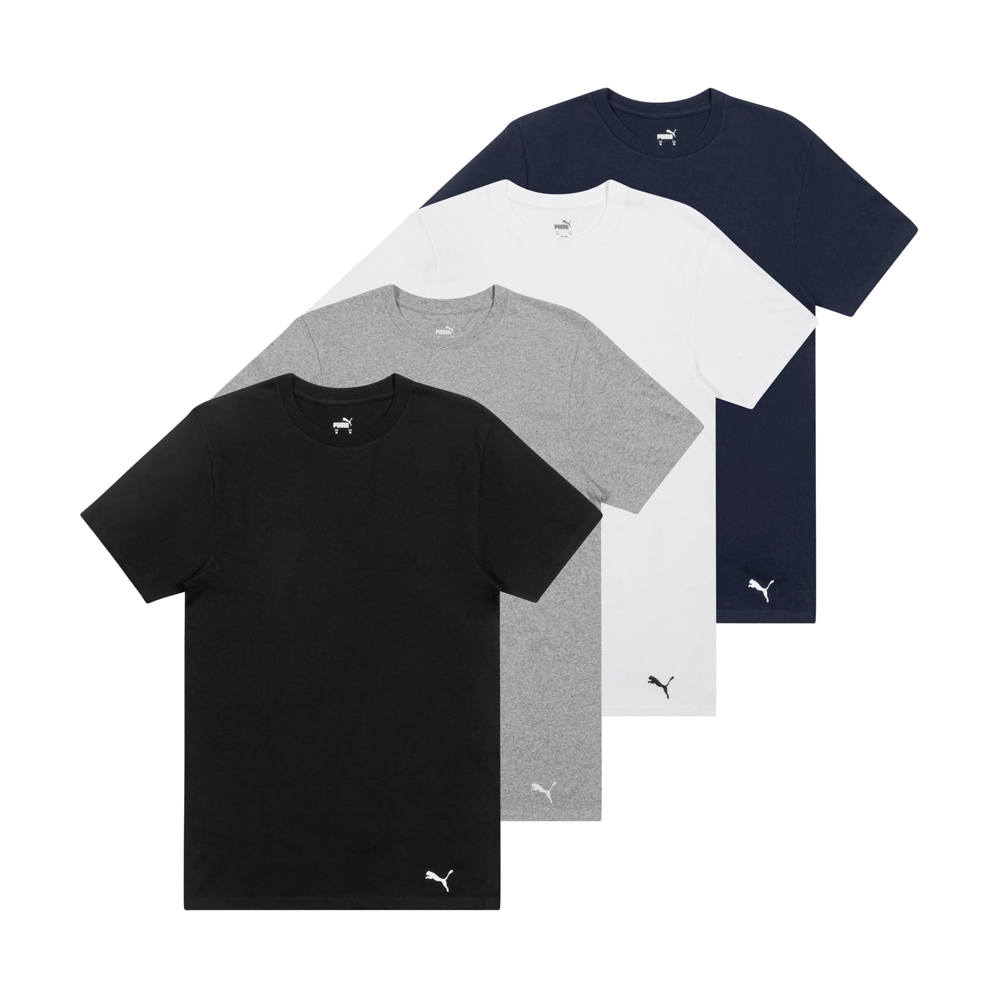PUMA Men's 4 Pack Cotton Crewneck Short Sleeve T-Shirt, Black/Grey/White/Navy, Medium PUMA