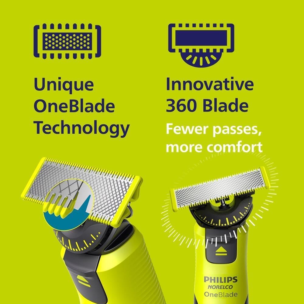 Philips OneBlade 360 with Connectivity Hybrid Face + Body, Electric Shaver, Beard Trimmer and Body Groomer, 360 Blade Tech, 1x360 Blade for Face, 5in1 Adjustable Comb, Body Kit, Travel Case, QP4631/65 - Available at All In One Marketplace Canada