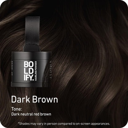 BOLDIFY Hairline Powder - Root Touch Up Hair Color for Gray Coverage - Bald Spot Concealing Hair Powder for Women & Men - 24-Hour Stain-Proof - Dark Brown