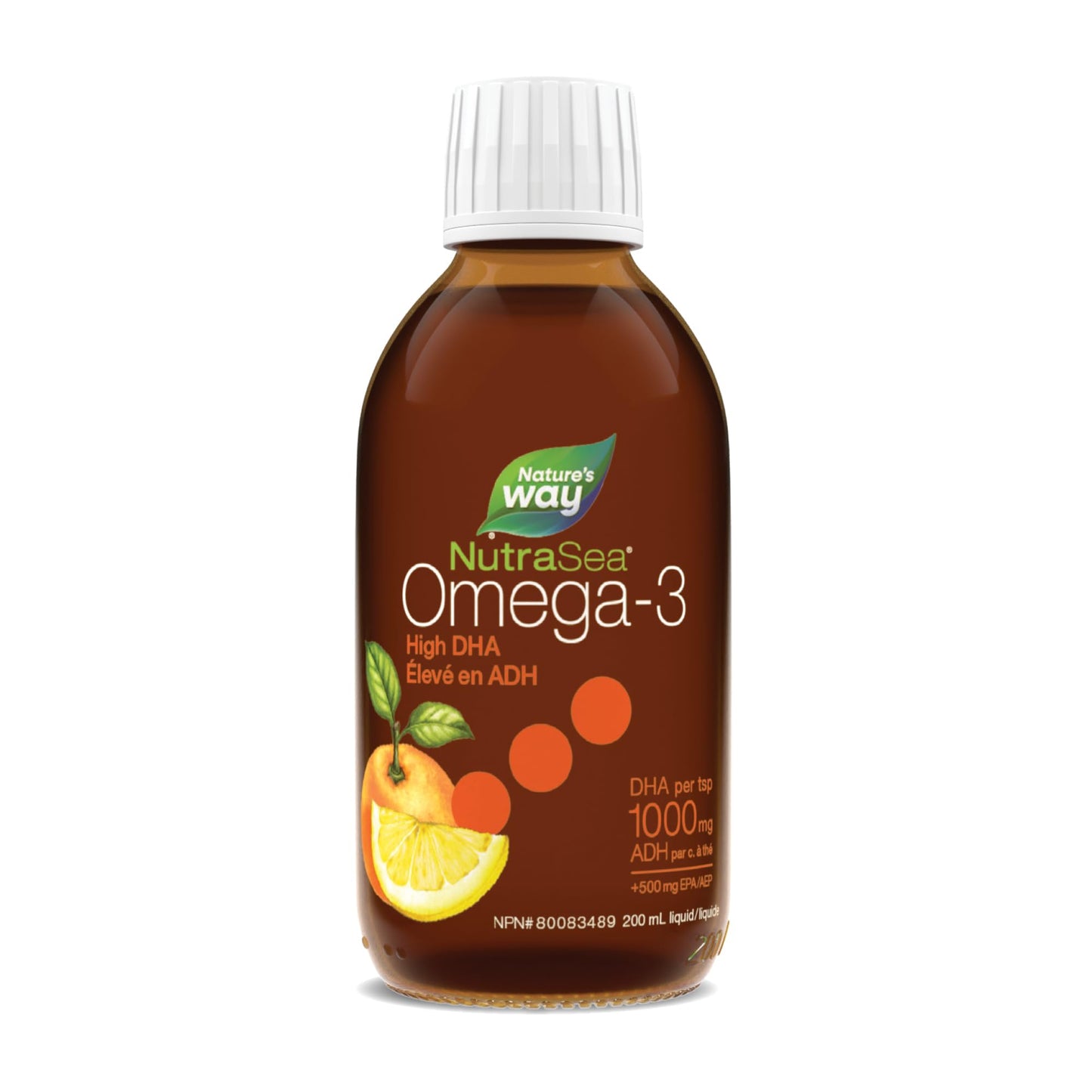 Nature's Way NutraSea High DHA Omega 3 Fish Oil Liquid Supplement for Adults and Kids Ages 14+ – Juicy Citrus Flavour, Non-GMO – Brain & Cognitive Support – 1500mg EPA & DHA, 200 mL Nature's Way