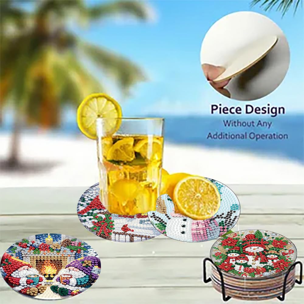 8 Pcs Christmas Diamond Art Coasters Kits for Adults with Holder Cork Pads 🍁 All In One Marketplace Canada