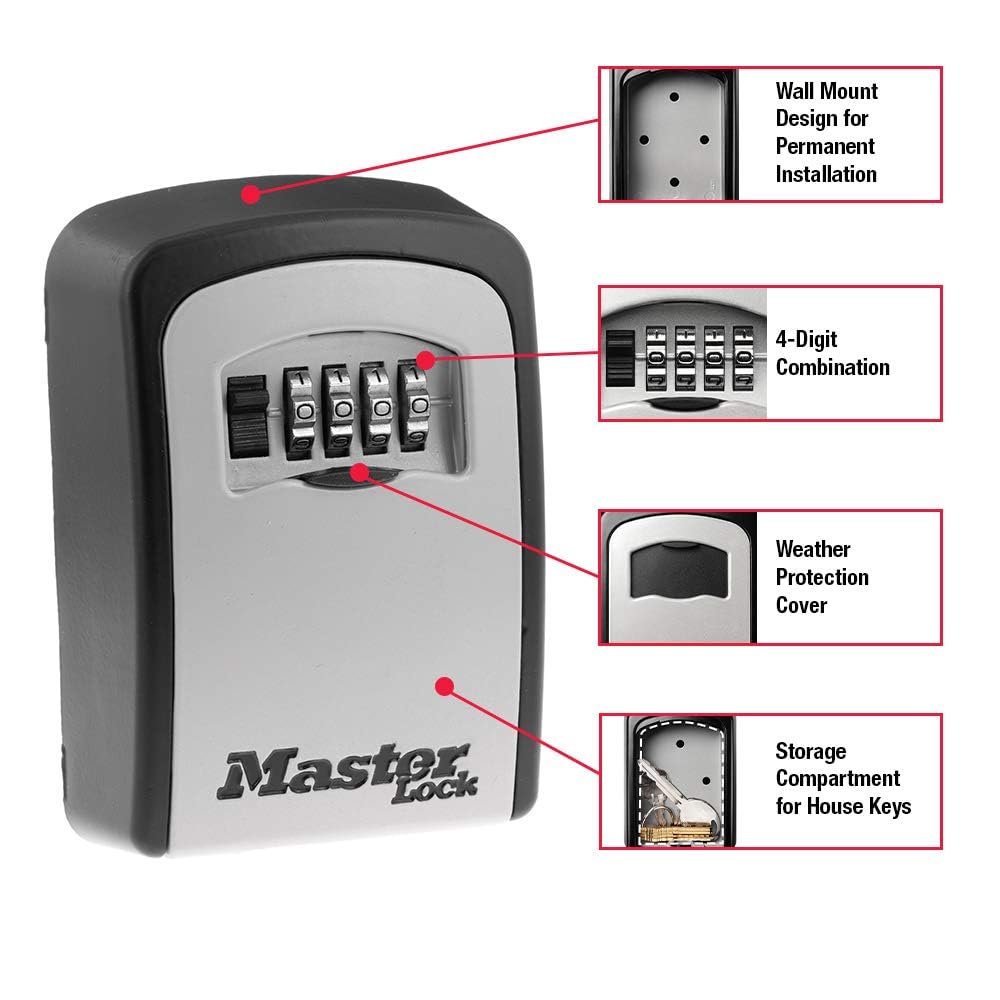 Master Lock Wall Mount Key Lock Box with Resettable Combination Lock, Outdoor Key Lock Box, 5 Key Capacity, 5401D 🍁 All In One Marketplace Canada