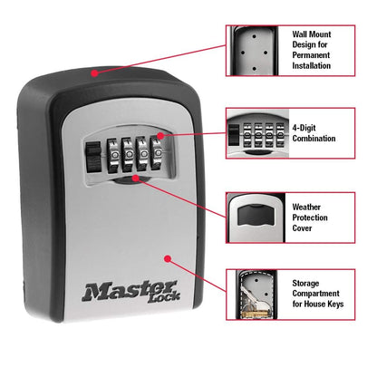 Master Lock Wall Mount Key Lock Box with Resettable Combination Lock, Outdoor Key Lock Box, 5 Key Capacity, 5401D 🍁 All In One Marketplace Canada