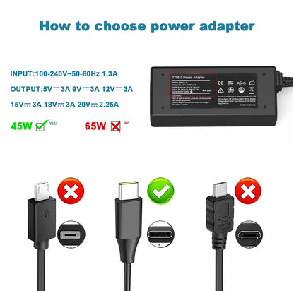 GDTOWD Universal 45W USB C Chromebook Charger Compatible with HP Acer Lenovo Asus Samsung Dell Google,Chromebook Laptop Type C AC Adapter Fast Charging