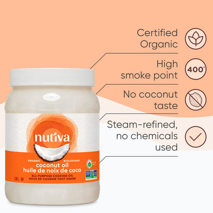 Nutiva Organic Steam-Refined Coconut Oil, 1.6 L, Non-GMO, Fair Trade | Vegan, Keto & Paleo, Neutral Flavor and Aroma for Cooking & Natural Moisturizer for Skin and Hair 🍁 All In One Marketplace Canada