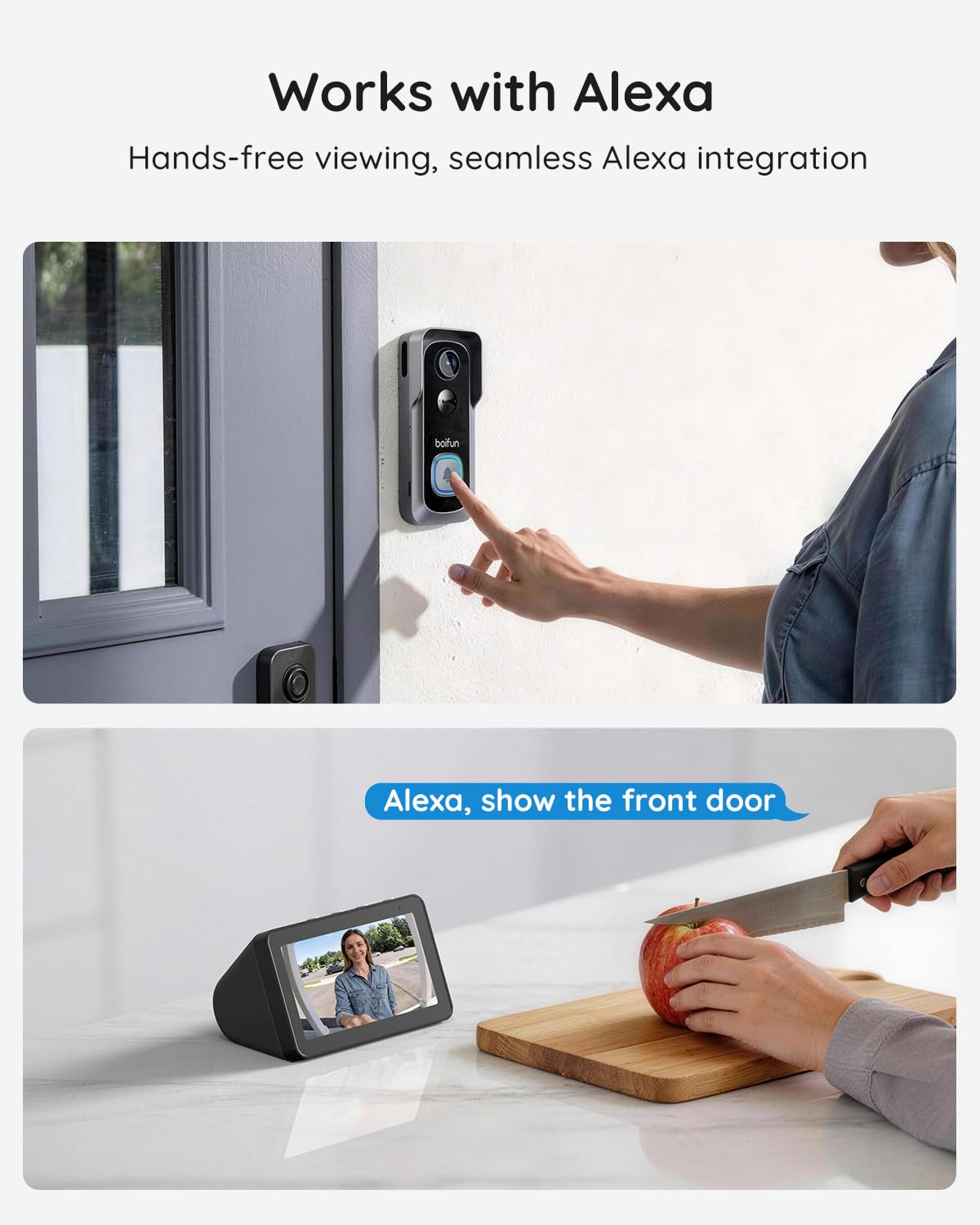 BOIFUN Video Doorbell Camera Wireless – No Subscription Required, 2K HD, 166° Wide View, HDR Night Vision, Motion Alerts, Two-Way Audio & Package Watch with Chime, Battery Powered, 2.4 GHz Wi-Fi Only - Available at All In One Marketplace Canada