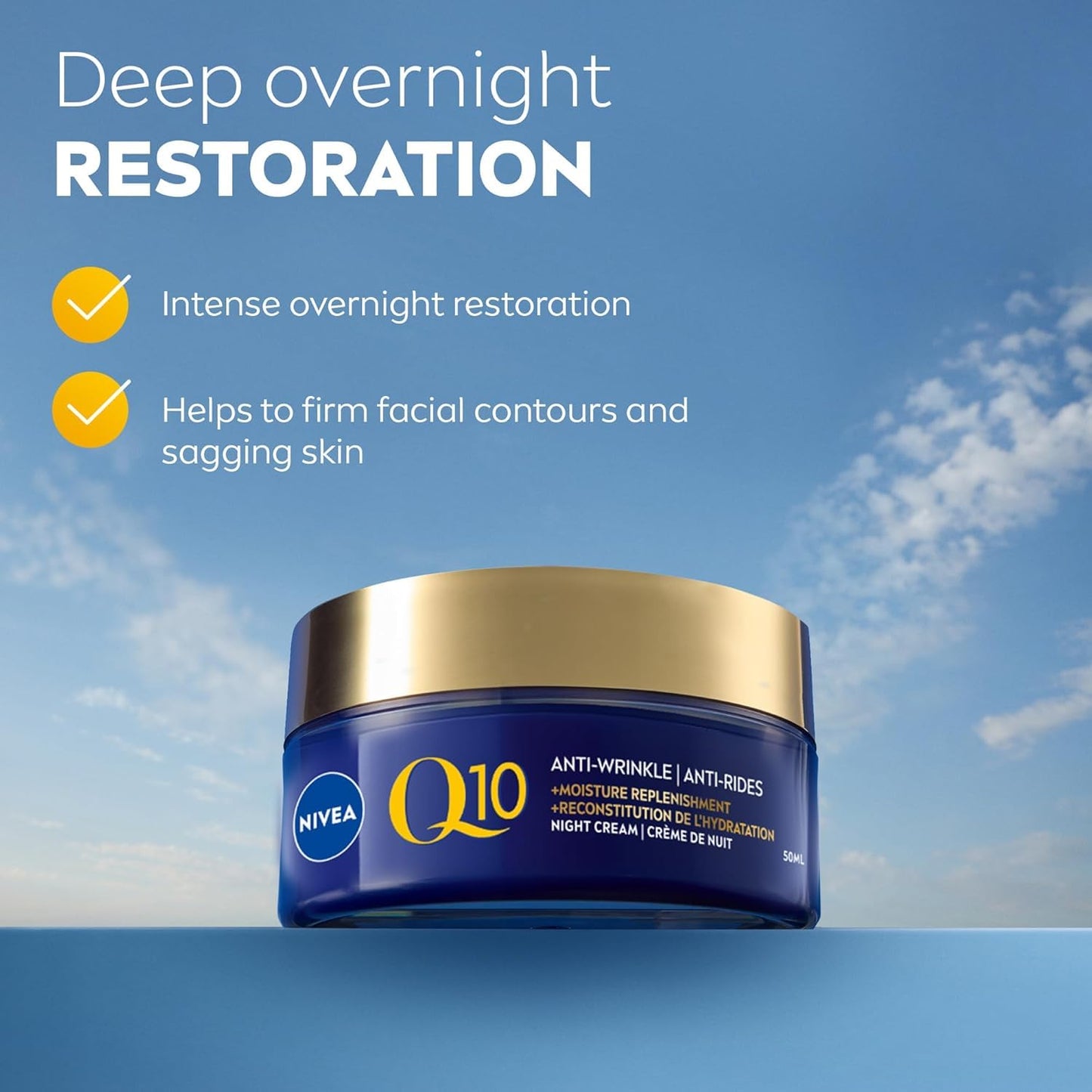 NIVEA Q10 Anti-Wrinkle Moisture Replenishment Night Cream, 50mL | Anti-wrinkle night face moisturizer with argan oil NIVEA