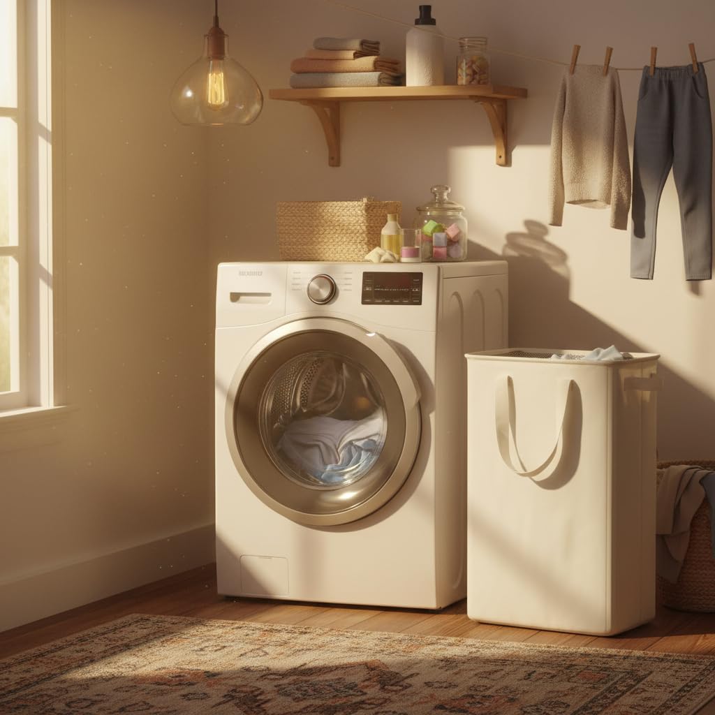 efluky Slim Laundry Hamper with Handles, Collapsible Small Hamper for Laundry, Dirty Clothes Basket for Bedroom, Dorm and Laundry Room, 48L (12.7 Gallon) Beige - Available at All In One Marketplace Canada
