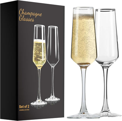 PARACITY Champagne Flutes 8.5OZ/250NL, Crystal Champagne Glasses Set of 2 🍁 All In One Marketplace Canada