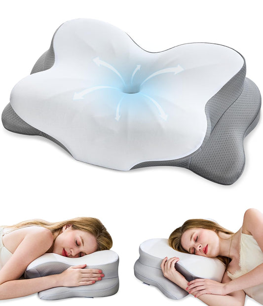 CosBed Cervical Neck Pillow, Ergonomic Memory Foam Pillows for Neck Pain Relief with Breathable Pillowcase, Contour Neck Support Pillow for Side Back Stomach Sleepers White
