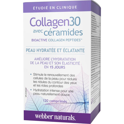 Webber Naturals Collagen30 with Ceramides, Bioactive Collagen Peptides, 120 Tablets, Hydrating Glow, Helps Improve Skin Hydration, Elasticity & Smoothness - Available at All In One Marketplace Canada