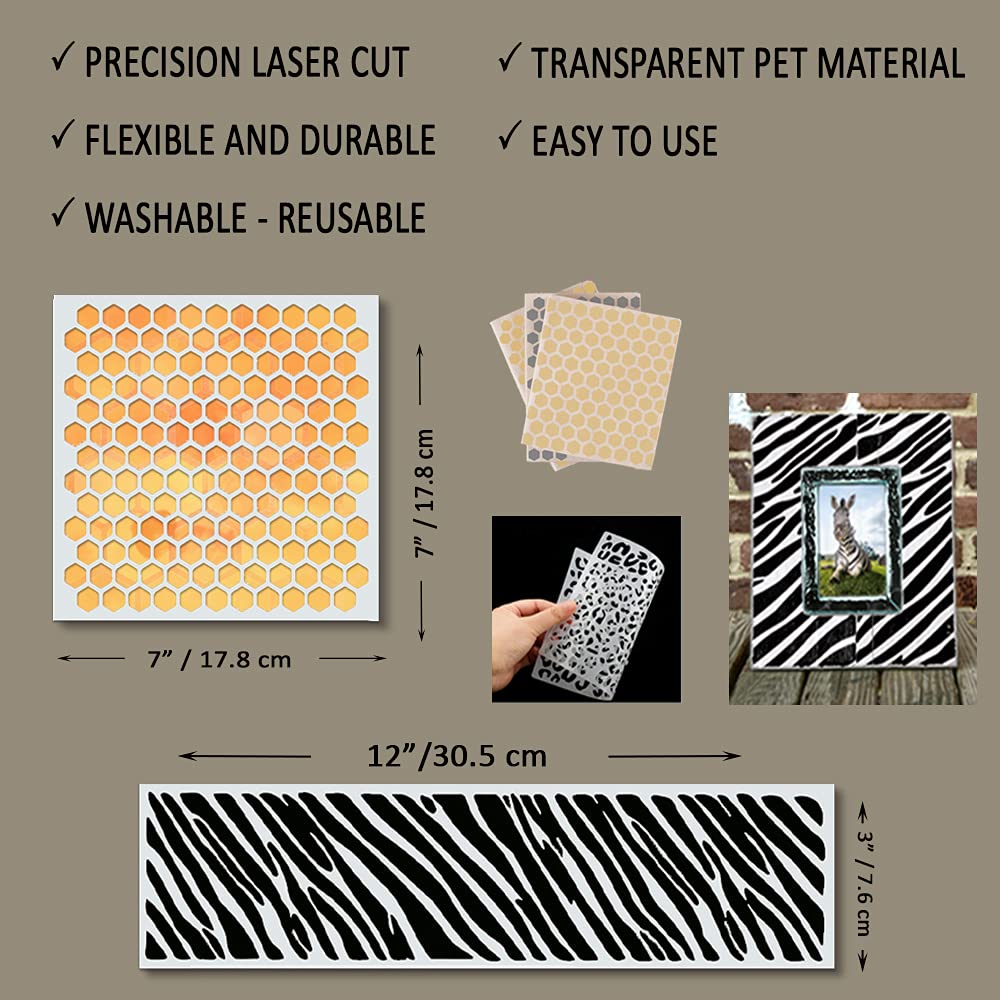 Stencils and Templates for Painting, Baking, Drawing - Stencils for Painting on Wood Signs, Furniture, Walls, Scrapbooking -DIY Cake Stencils for Decorating Includes Leopard Print & Honeycomb Stencil 🍁 All In One Marketplace Canada