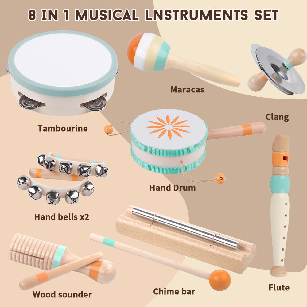 Toddlers Musical Instruments-Baby Montessori Wooden Musical Toys for Toddlers 1-3 Year Old,Kids Percussion Instruments Toy for 1 Year Boy&Girls,Christmas Birthday Gift for 1-3 Year Old 🍁 All In One Marketplace Canada