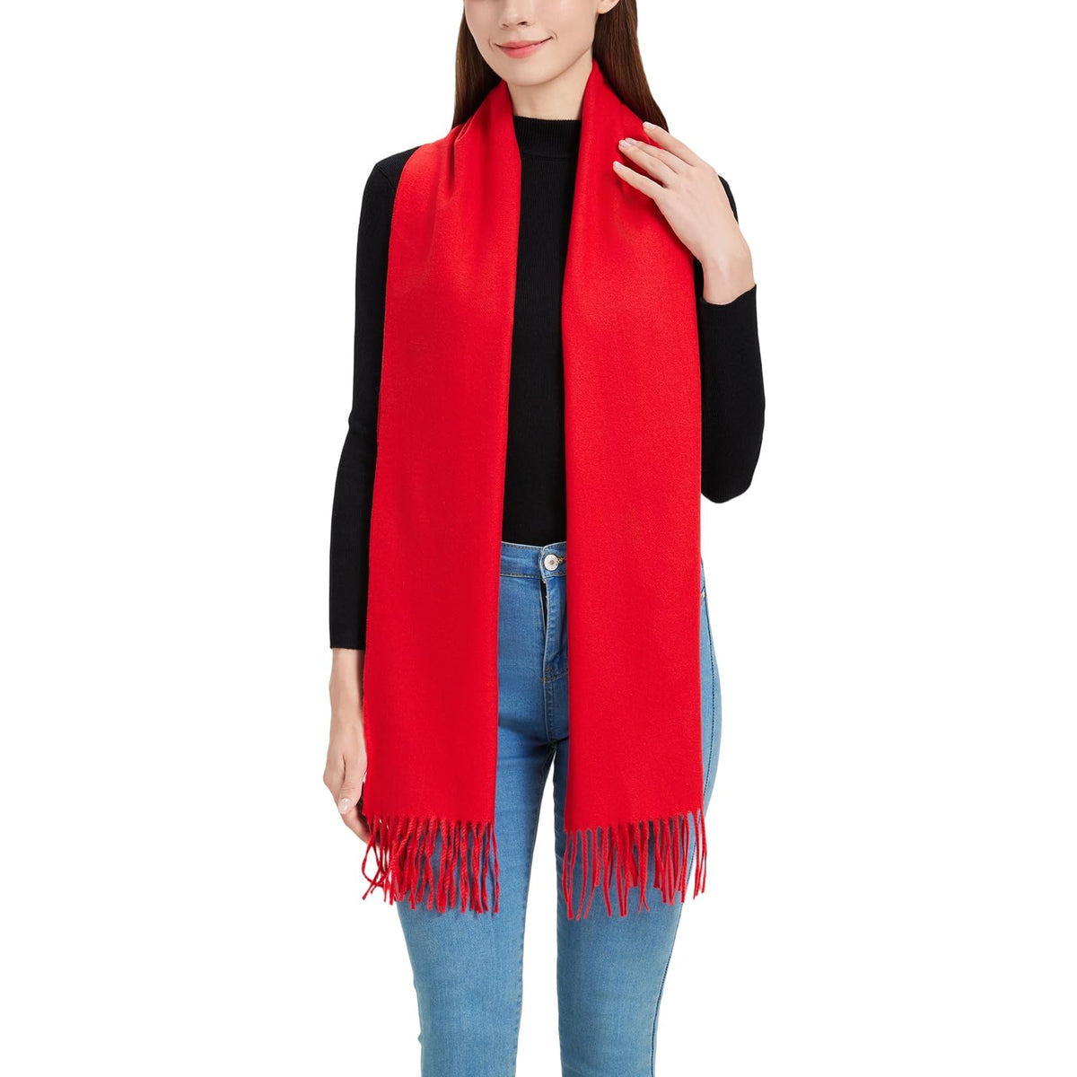Red Scarf for Women-Soft Warm Tassels Long Scarves for Fall Winter Travel(CA-Style 27-Red) 🍁 All In One Marketplace Canada