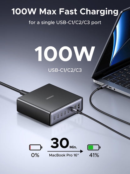 UGREEN 200W 8-Port GaN USB C Charger Block, Desktop Charging Station USB C and USB PD 100W Fast Charging Compatible for MacBook Pro 16" Air, XPS 13, iPad Pro, iPhone 17 Pro, Galaxy S26 S25
