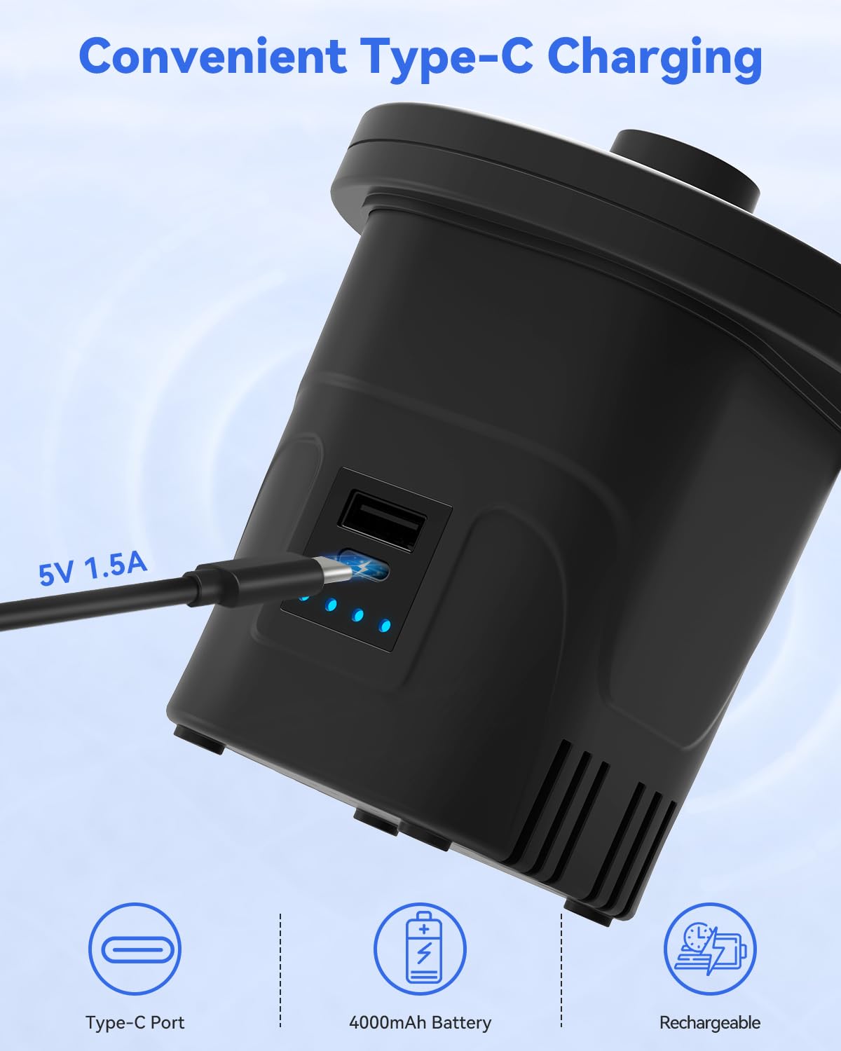 Air Mattress Pump, Dr.meter 4000mAh Rechargeable Battery Air Pump for Inflatable, Portable Quick-Fill Inflator Deflator for Outdoor Camping Inflatable Pool Float Boat Raft Yoga Ball Swim Ring Airbed - Available at All In One Marketplace Canada